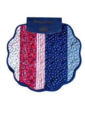 Tommy Bahama Scalloped Placemats Stripes Red White Blue Set/4 Reversible NWT